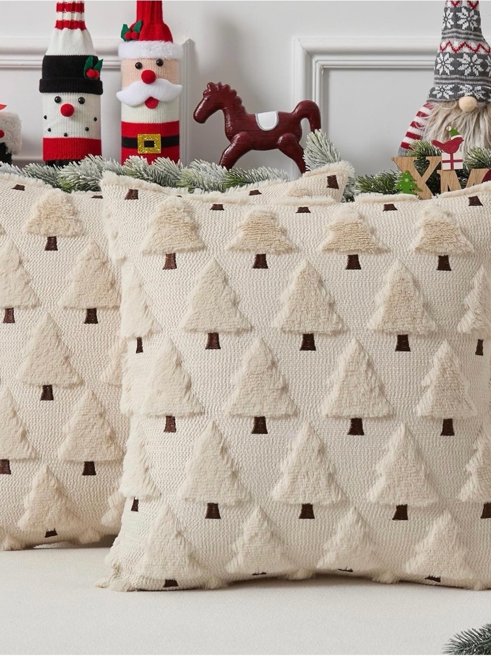 Holiday Cream Tree Throw Pillow Covers